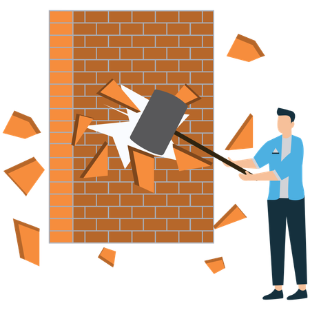 Businessman holding  hammer breakthrough wall  Illustration
