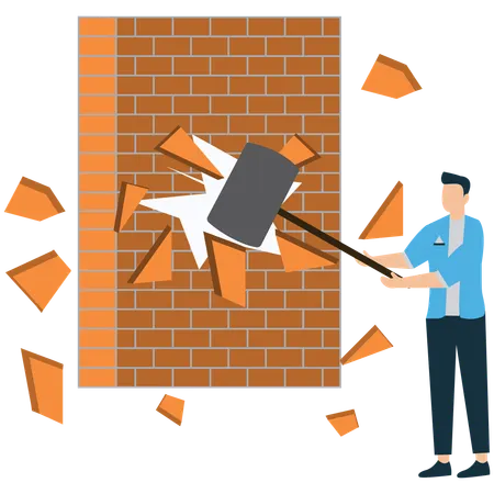 Businessman holding  hammer breakthrough wall  Illustration