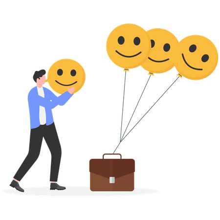 Businessman holding happy balloons  Illustration