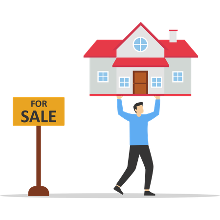 Businessman holding house for sale sign  Illustration