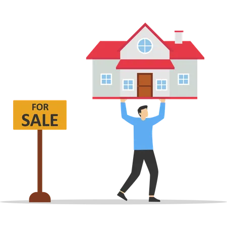 Businessman holding house for sale sign  Illustration