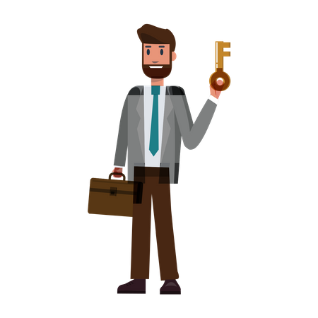 Businessman holding key and suitcase  Illustration