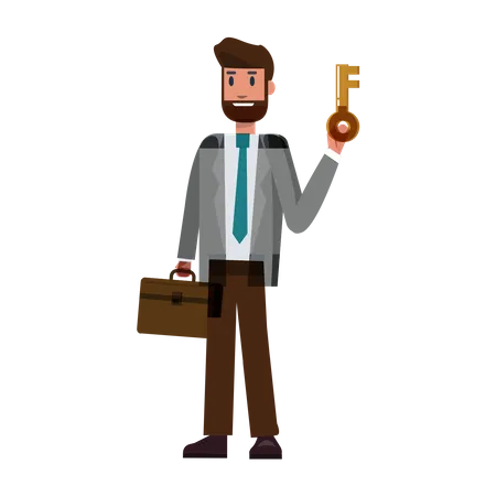 Businessman holding key and suitcase  Illustration