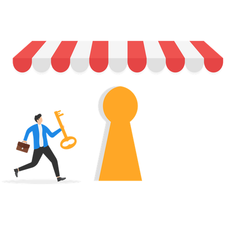 Businessman holding key for store safety and getting success key  Illustration