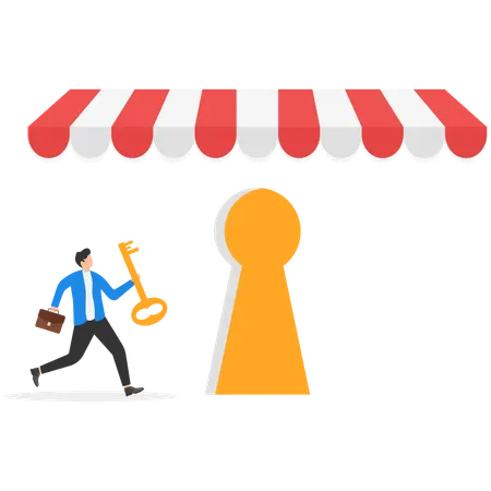 Businessman holding key for store safety and getting success key  Illustration