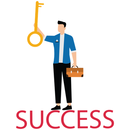 Businessman holding key to success  Illustration