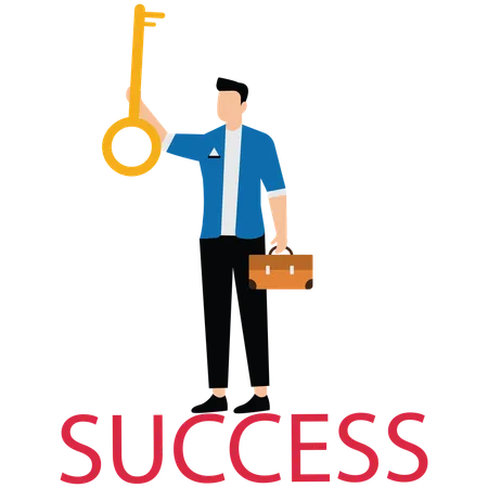 Businessman holding key to success  Illustration