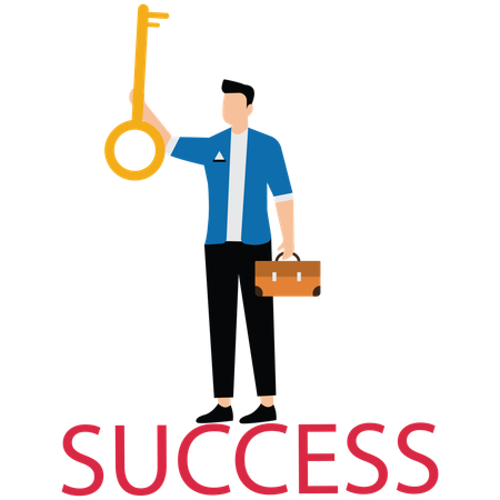 Businessman holding key to success  Illustration