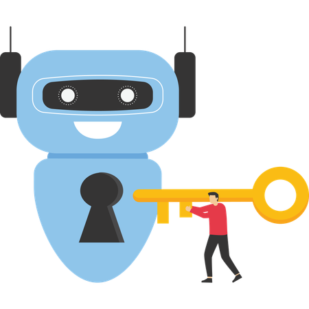 Businessman holding key to unlock AI  Illustration