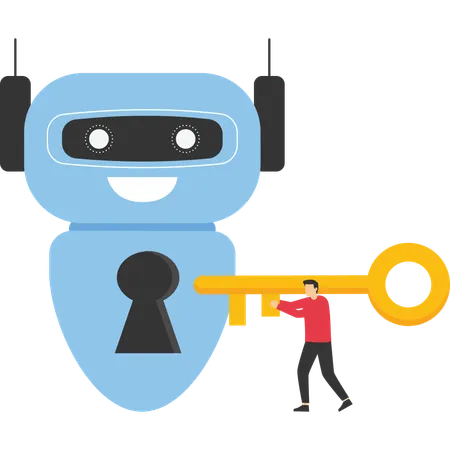 Developing AI Potential Businessman Holding A Key To Unlock AI Illustration