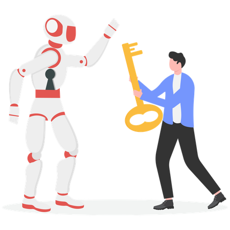Businessman holding key to unlock AI  Illustration