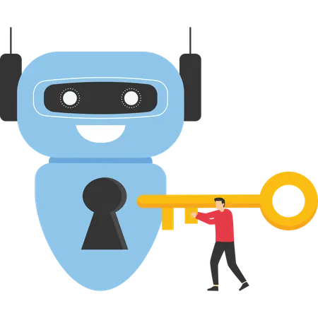 Businessman holding key to unlock AI  Illustration