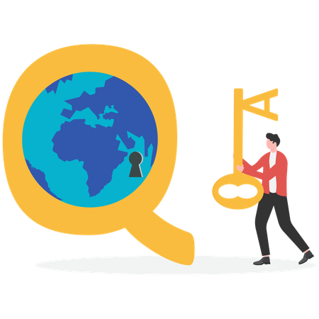 Businessman holding key to unlock question  Illustration