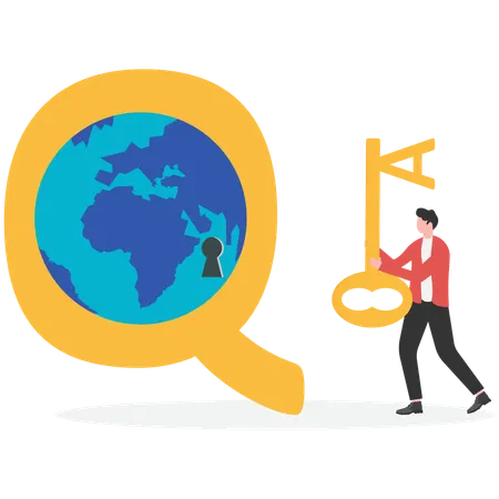 Businessman holding key to unlock question  Illustration