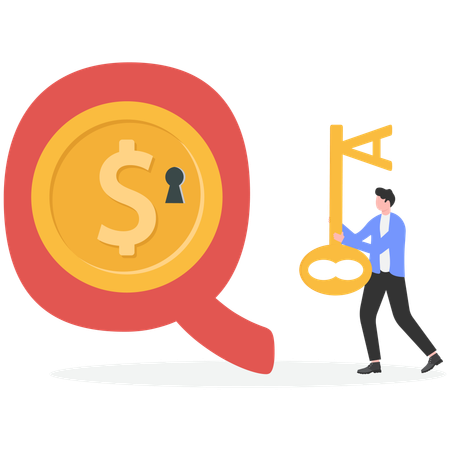 Businessman holding key to unlock question  Illustration
