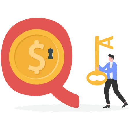 Businessman holding key to unlock question  Illustration