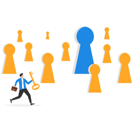 Businessman holding key while find business solution to problem  Illustration