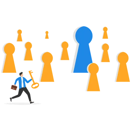 Businessman holding key while find business solution to problem  Illustration