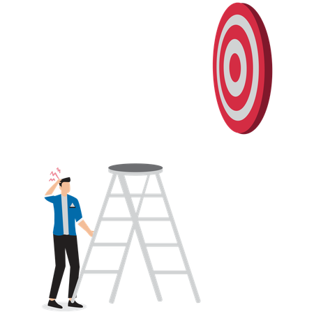 Businessman Holding Ladder to Reach High Round Arrow Target  Illustration