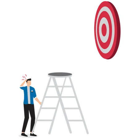 Businessman Holding Ladder to Reach High Round Arrow Target  Illustration