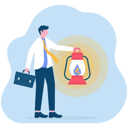 Businessman holding lantern lamp  Illustration