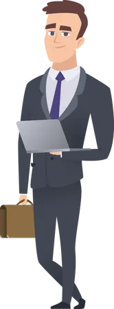 Businessman holding laptop and suitcase  Illustration