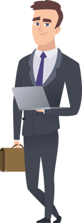 Businessman holding laptop and suitcase  Illustration