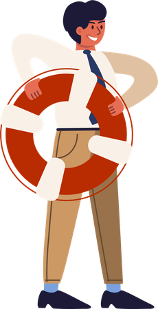 Businessman holding lifebuoy  Illustration