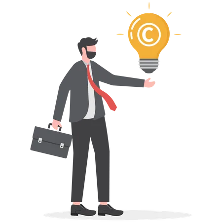 Copyright Reserved Trademark Intellectual Property Protection Original Idea Or Innovation Legal Or Law Protection Registered Concept Businessman Holding Light Bulb Idea With Copyright Symbol Illustration