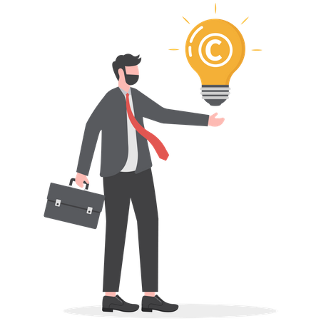 Businessman holding light bulb idea with copyright symbol  Illustration