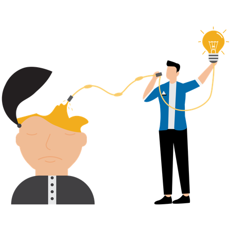 Businessman holding lightbulb ideas telling recommend for business  Illustration