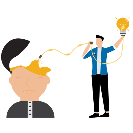Businessman holding lightbulb ideas telling recommend for business  Illustration