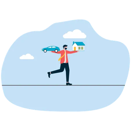 Businessman holding loan house and car  Illustration