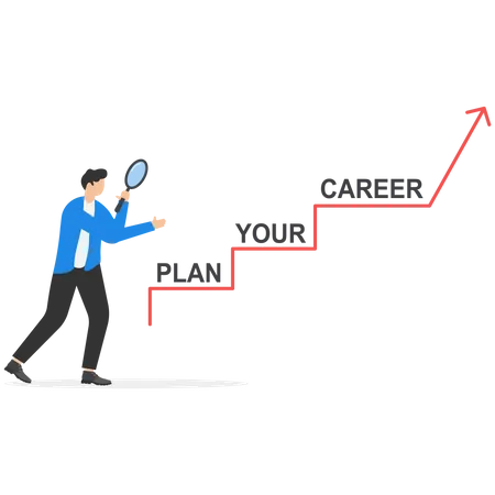 Career Planning Concept With Businessman Holding Magnifier Vector Illustration Illustration