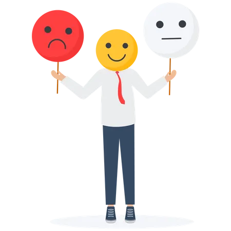 Businessman holding mask on his face to express emotion  Illustration