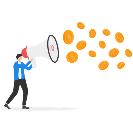 Businessman holding megaphone and shouting  Illustration