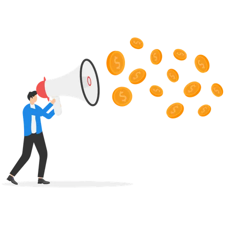 Businessman holding megaphone and shouting  Illustration