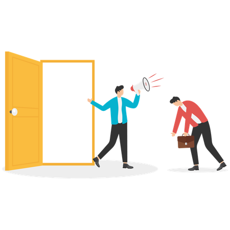 Businessman holding megaphone while Employee dismissed  Illustration