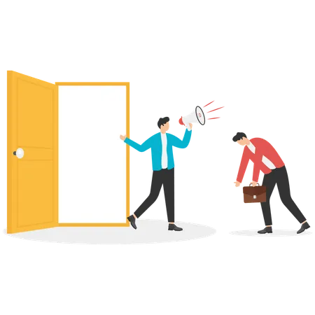 Businessman holding megaphone while Employee dismissed  Illustration