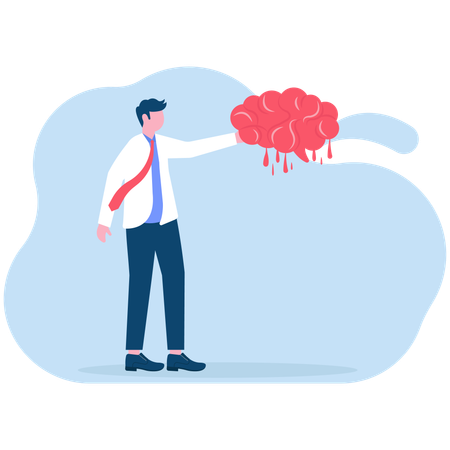 Businessman holding melted brain  Illustration