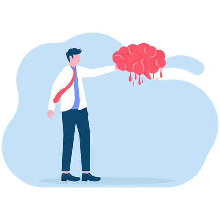 Businessman holding melted brain  Illustration