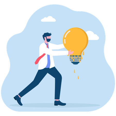 Businessman holding melted light bulb  Illustration