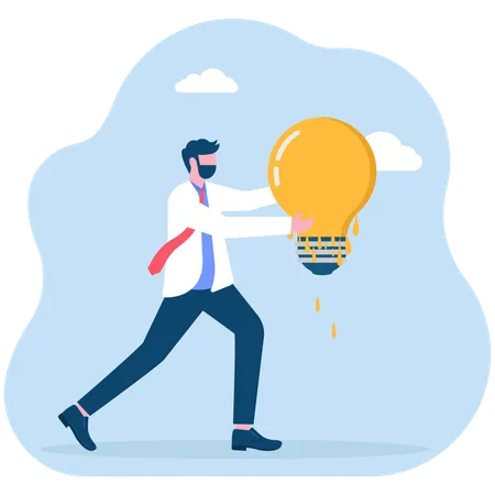 Businessman holding melted light bulb  Illustration