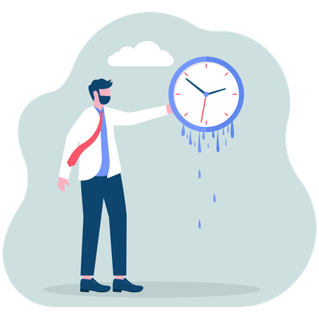 Businessman holding melting watch  Illustration