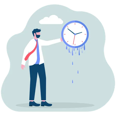 Businessman holding melting watch  Illustration