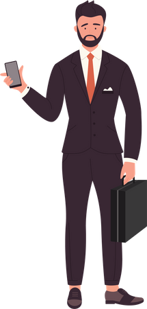 Businessman holding mobile  Illustration