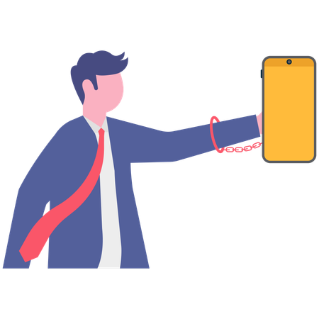 Businessman holding mobile while hands tie with hand calf  Illustration