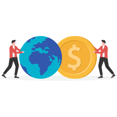 Businessman holding money and the other hand holding earth  Illustration