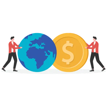 Businessman holding money and the other hand holding earth  Illustration