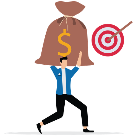 Businessman holding money bag while getting Financial success goal  Illustration